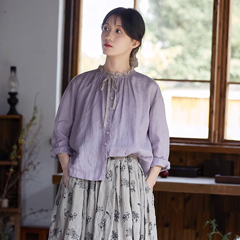 프릴블라우스 여성 린넨블라우스 바이올렛 - 메인 이미지