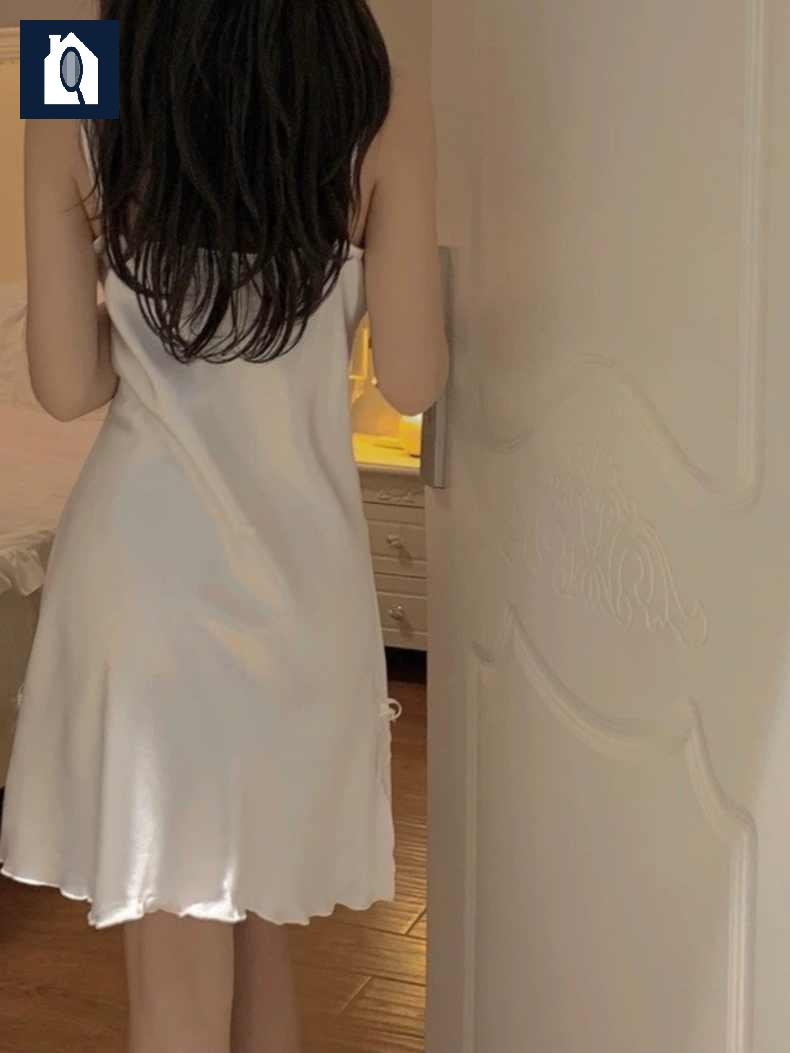 브라캡 슬립 레이스 민소매잠옷 원피스 시원한 홈웨어 - 상세 이미지 3