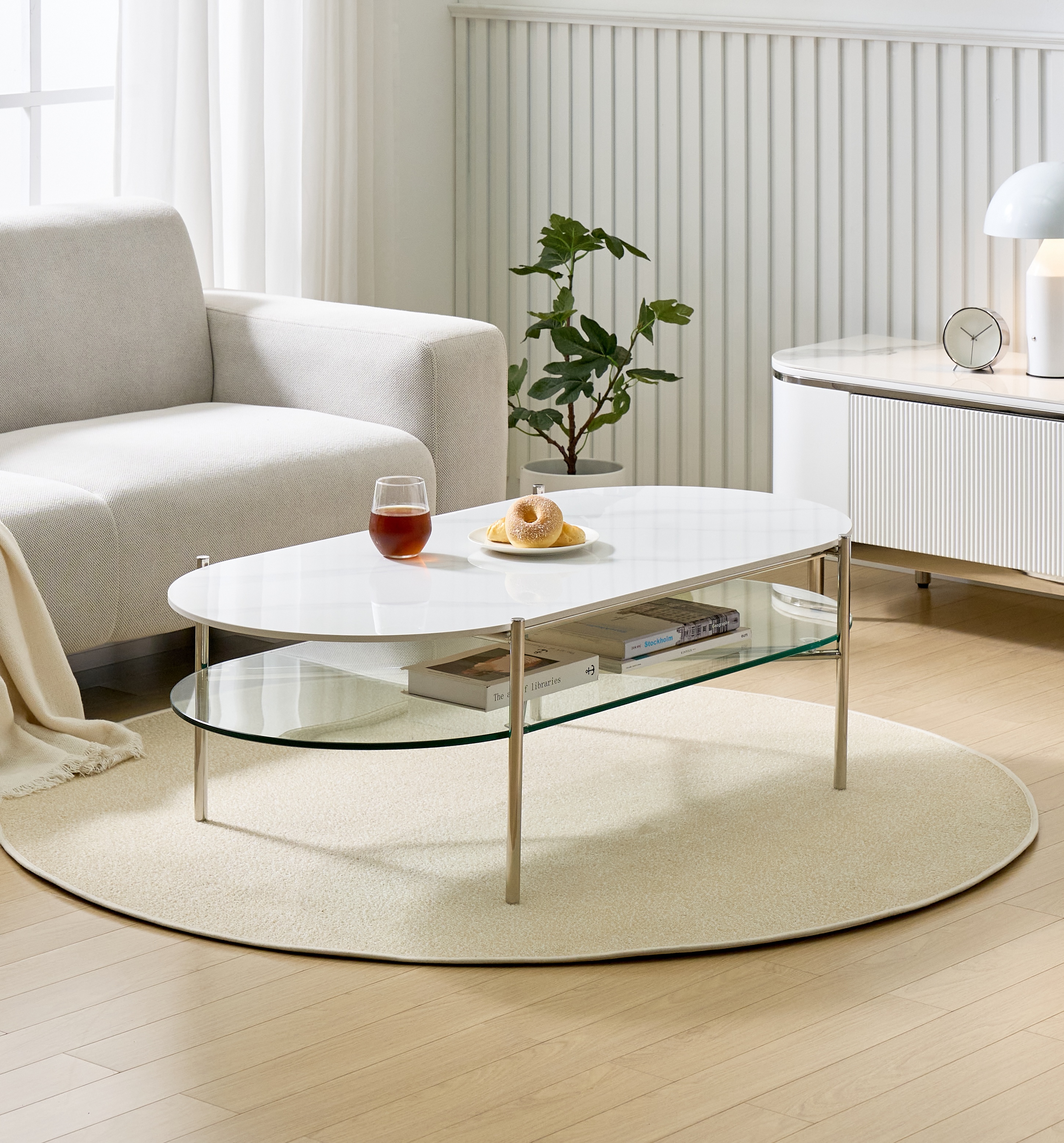 클로에 통 세라믹 거실테이블 유리 레이어드 2in1 쇼파테이블