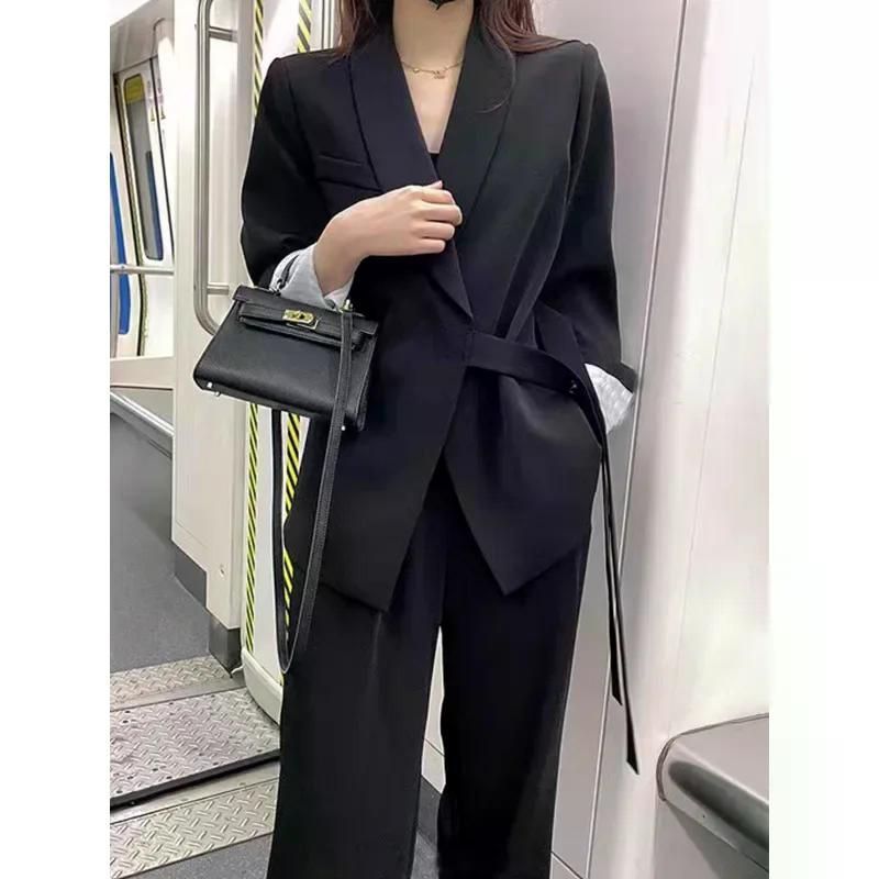 여친룩 세트 레이스업 여성 루즈 영국 스타일 버전 템퍼러먼트 전문 신상 블랙 팬츠 S - 상품 이미지