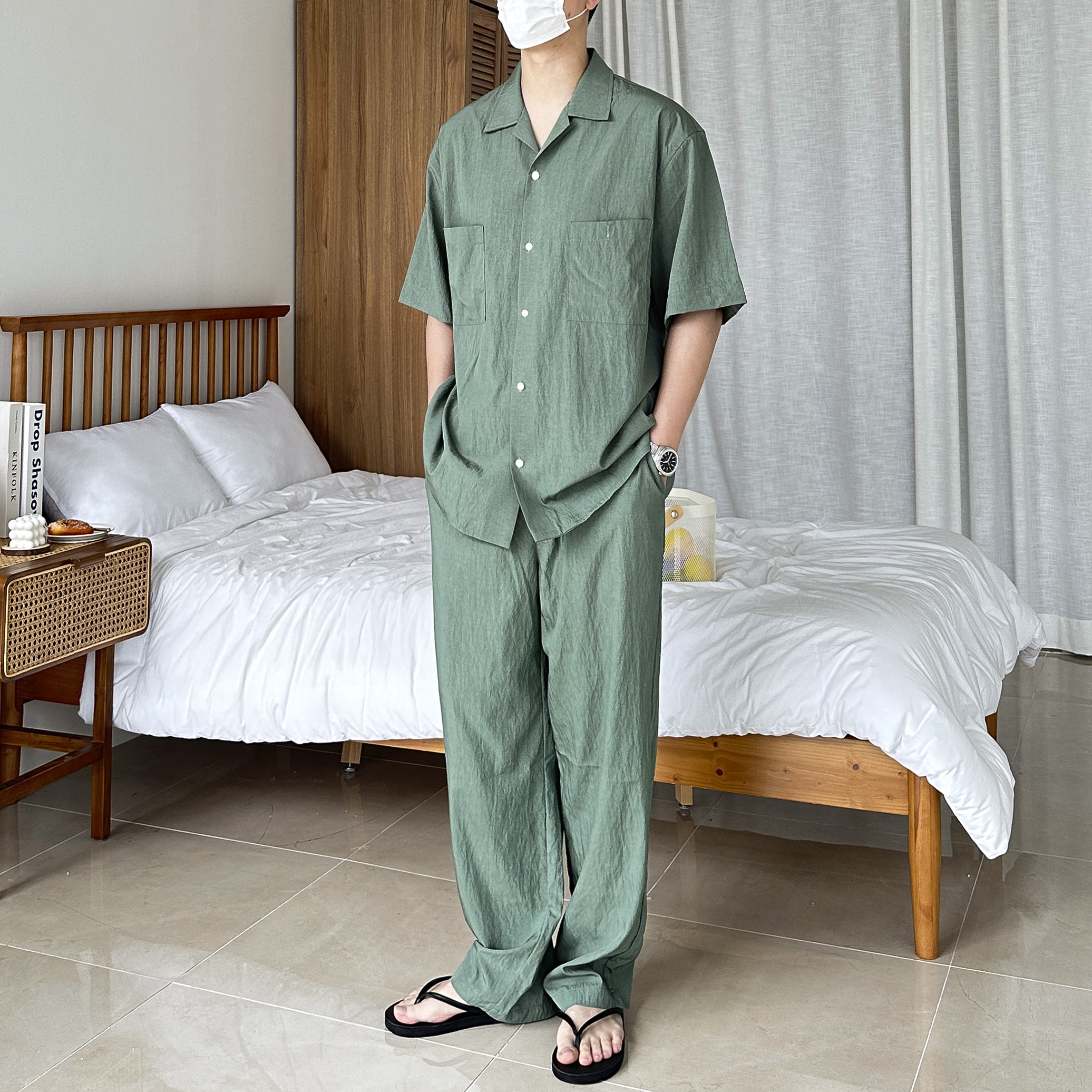 남자 리디 여름 쿨링 투포켓 오버핏 오픈 카라 반팔 셔츠 4color - 상세 이미지 5