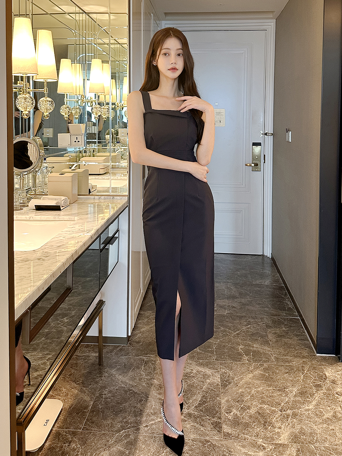 완벽핏 테일러 뷔스티에 슬림 나시 롱 원피스 - 상세 이미지 2