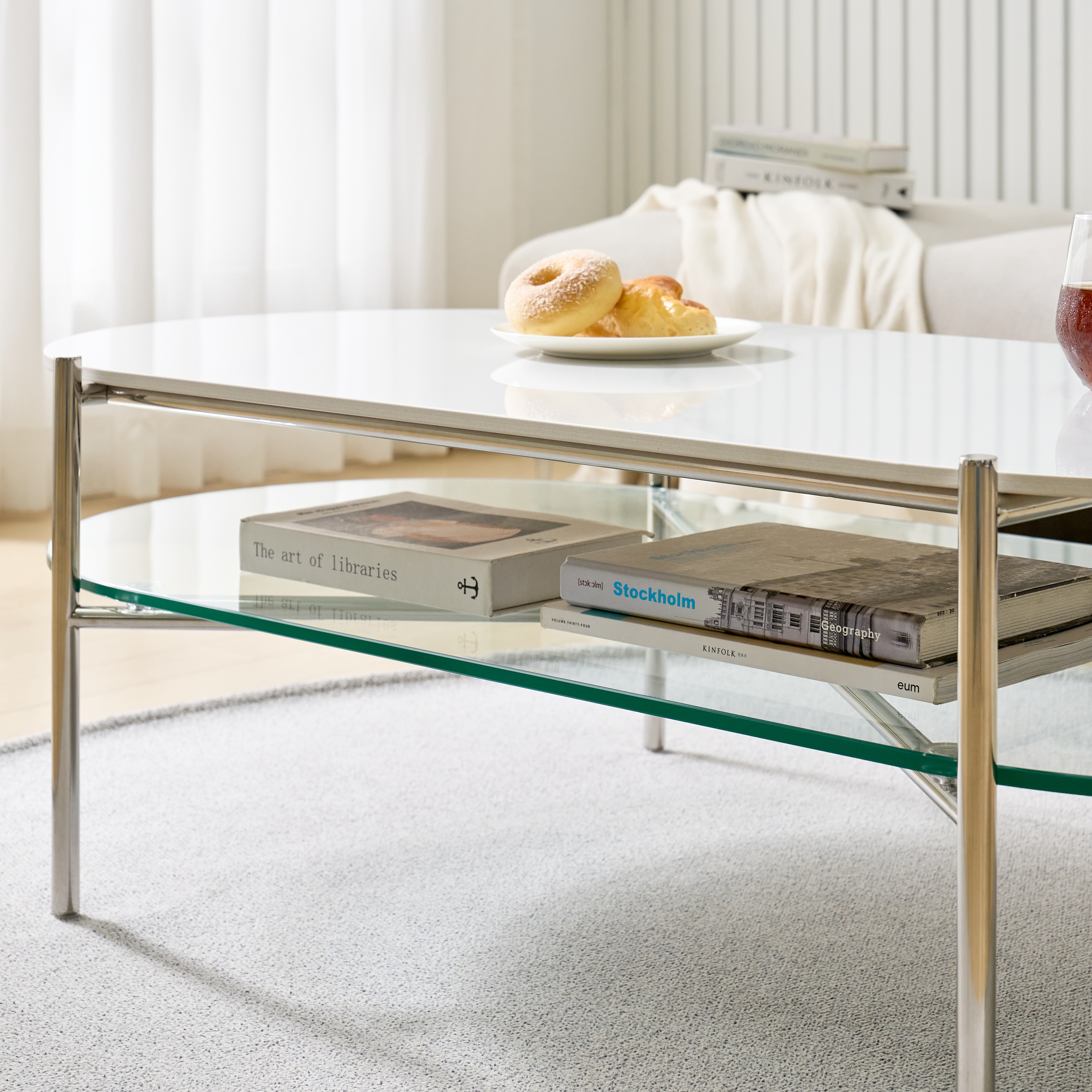 클로에 통 세라믹 거실테이블 유리 레이어드 2in1 쇼파테이블