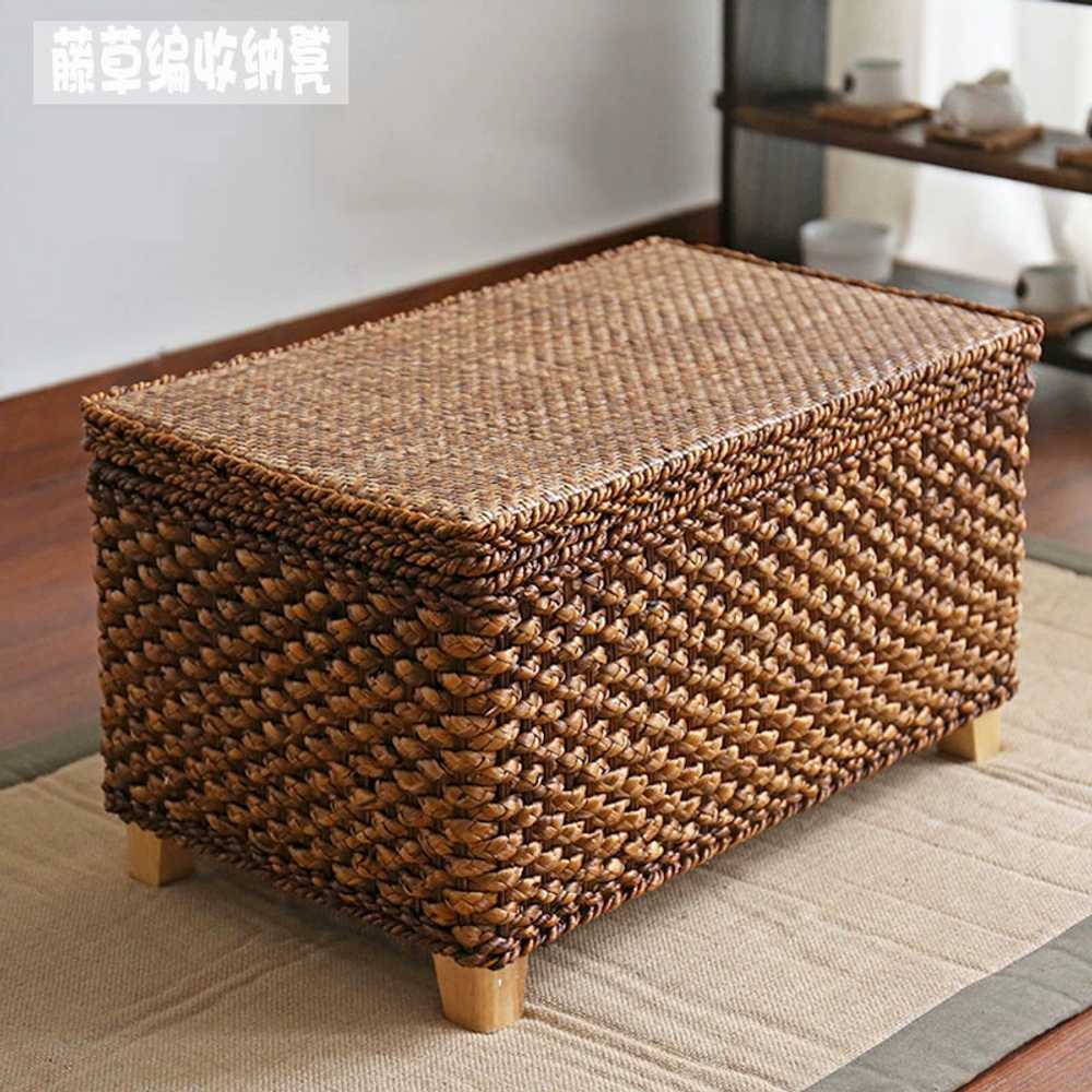 수납형스툴 라탄스타일 정리상자 수납함 현관 스툴 50x30x30 - 상세 이미지 2