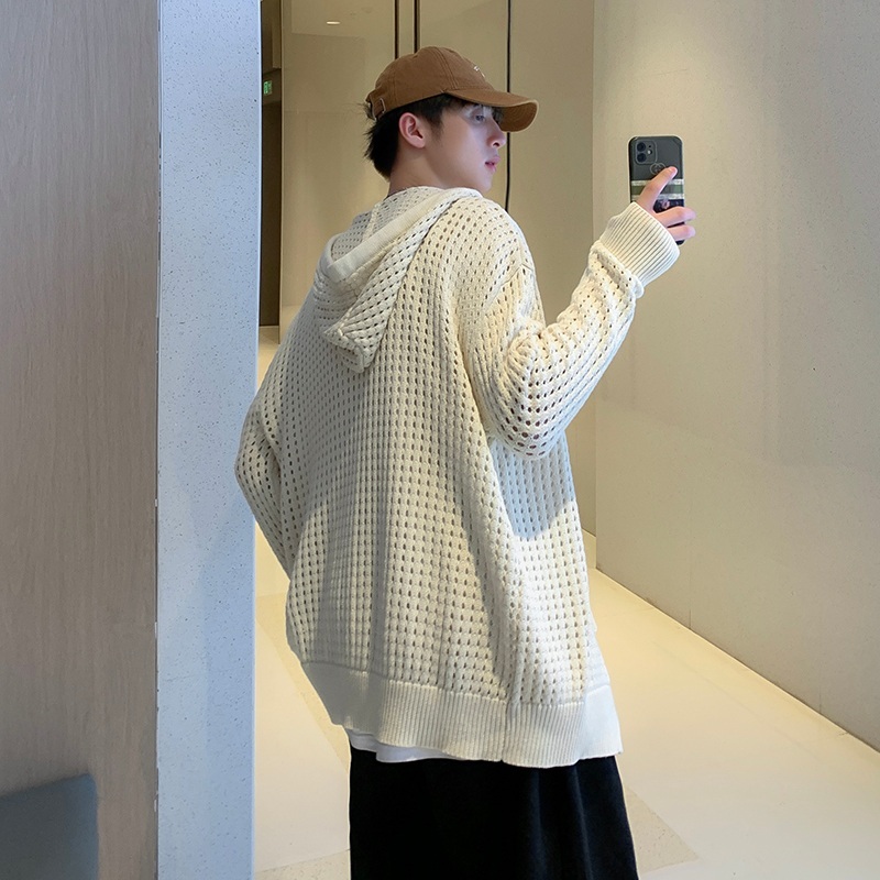 유니크 그물 후드집업 펀칭 남성 여름 힙한 데일리 상의 남친룩 연예인 패션 2컬러 - 상세 이미지 5
