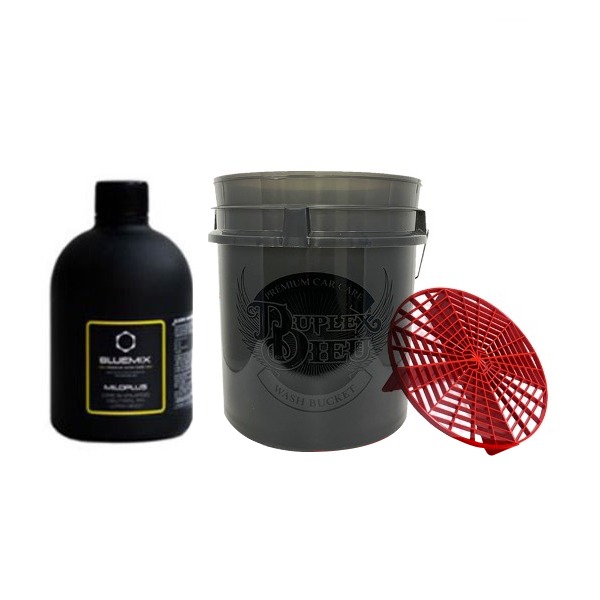 블루믹스 마일드플러스 카샴푸 500ml 세차패키지 3종 (듀플렉스 듀 버킷 투명 18L 색상 랜덤+스파이더가드 색상랜덤) + 엔공구 버킷그립 1개 색상랜덤 증정 세차용품 - 상품 이미지