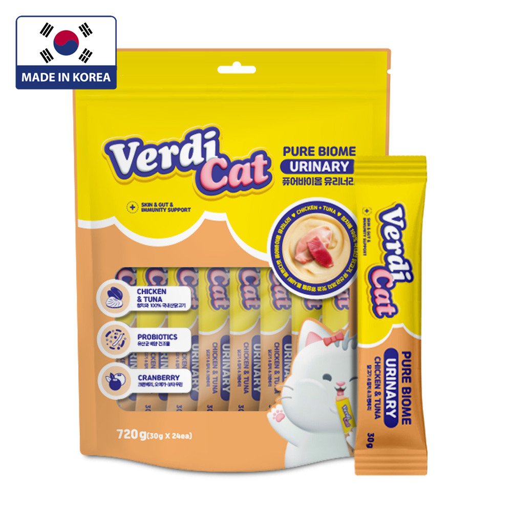 베르디캣 퓨어바이옴 국산 대용량 유산균 츄르 치킨 참치(유리너리), 30g, 24개