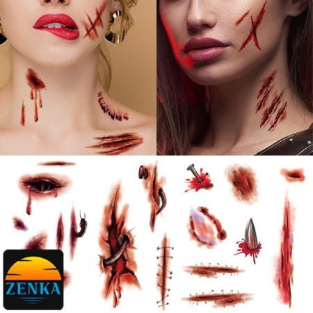 젠카 할로윈 가짜피 스티커 상처 특수 분장 타투 재료 얼굴 흉터 킹받는 좀비 인조피 소품