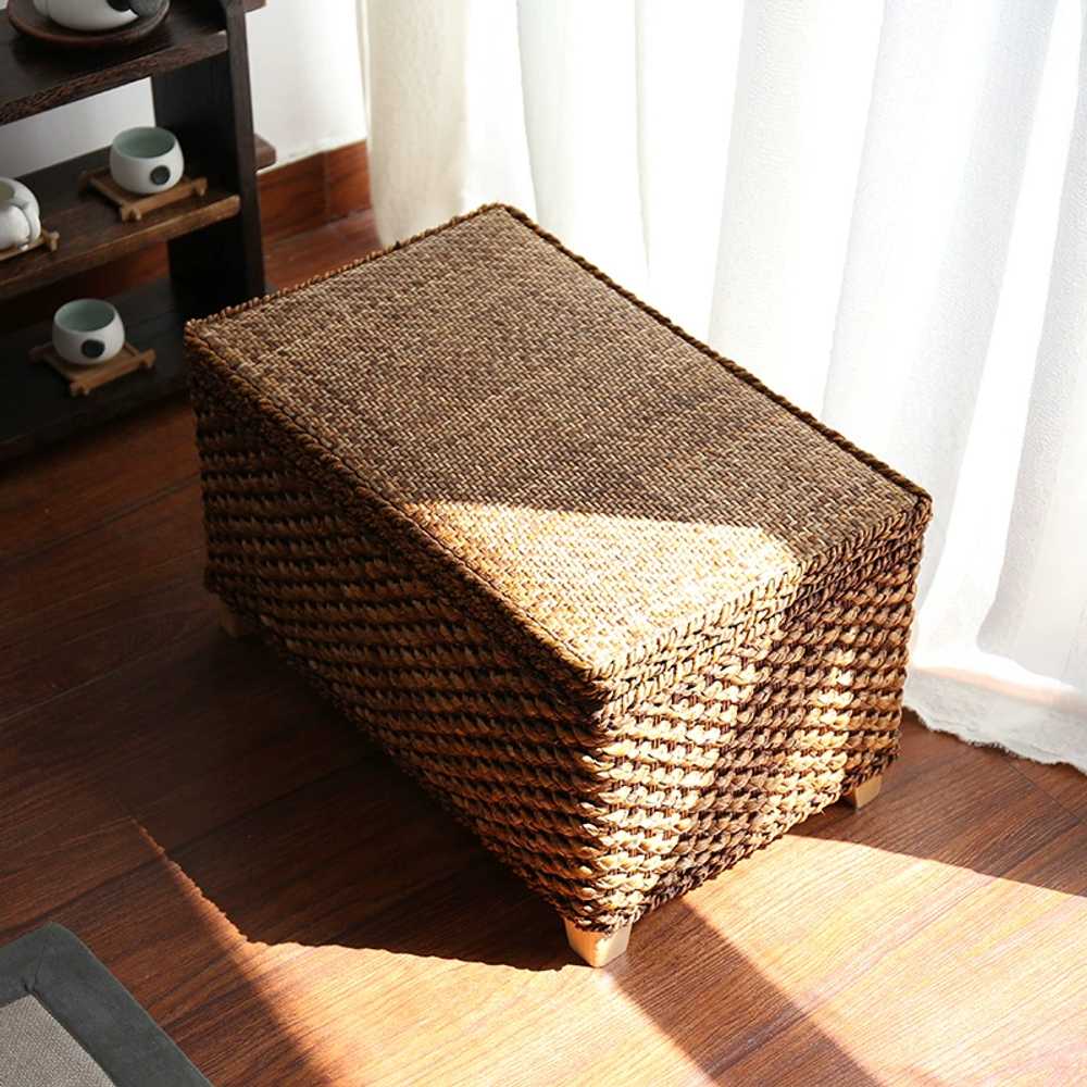 수납형스툴 라탄스타일 정리상자 수납함 현관 스툴 50x30x30 - 상세 이미지 4