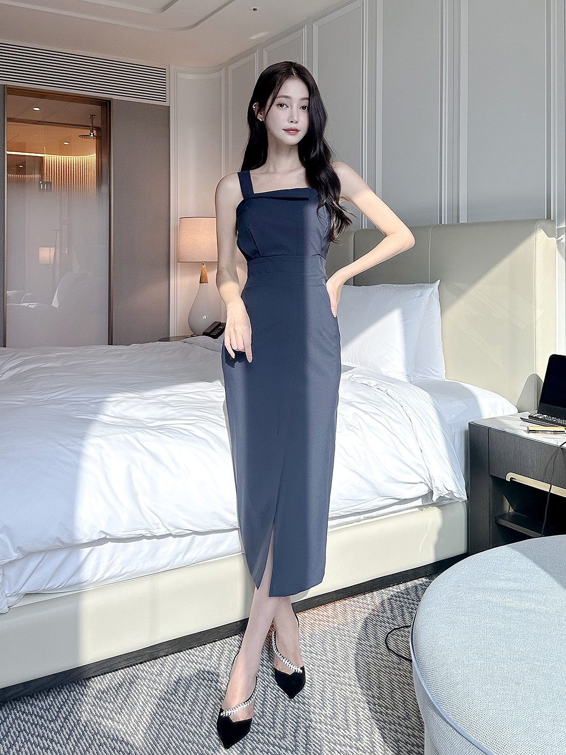 완벽핏 테일러 뷔스티에 슬림 나시 롱 원피스 - 상세 이미지 3