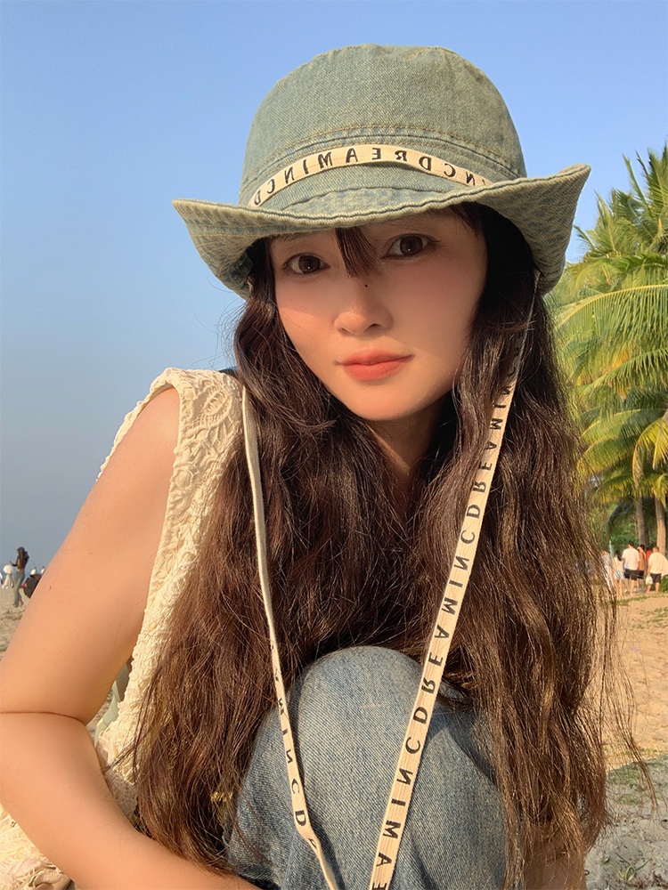 스트랩 데님 버킷햇 머리둘레조절가능 예쁜 디자인 여행 캐주얼 고급 연예인 벙거지 모자 - 상세 이미지 2