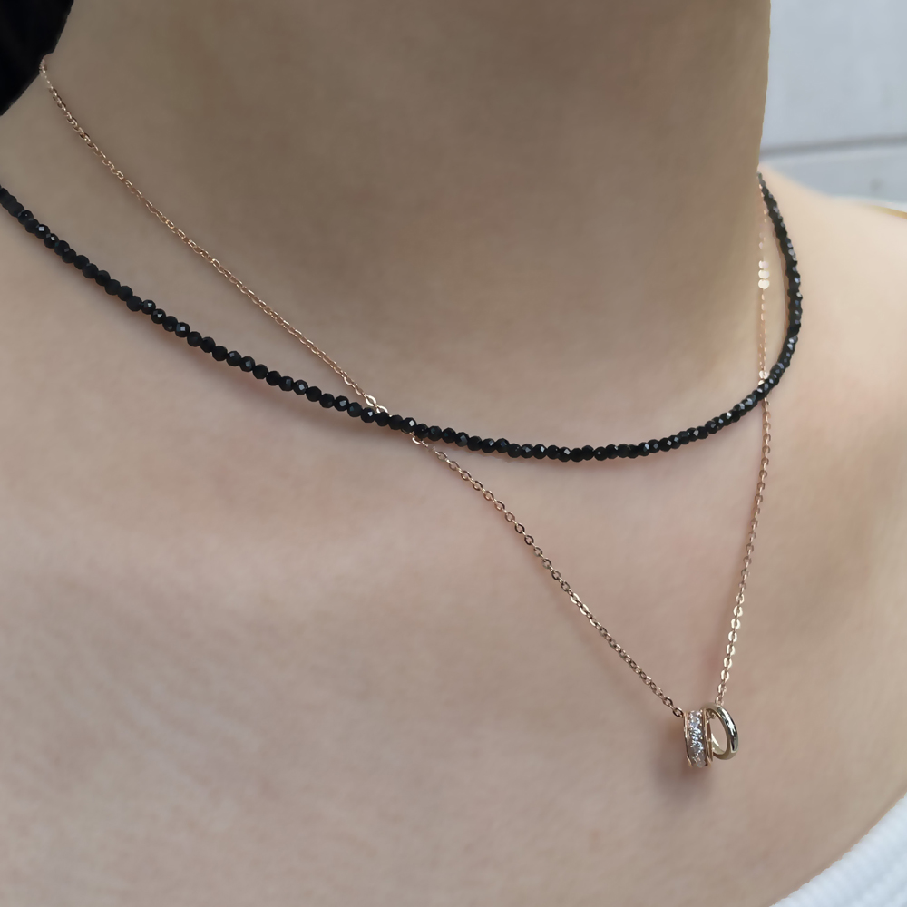 천연 원석 2mm 블랙 컷팅 스피넬 초커 목걸이 슬림 데일리 레이어드 비즈 - 상세 이미지 3