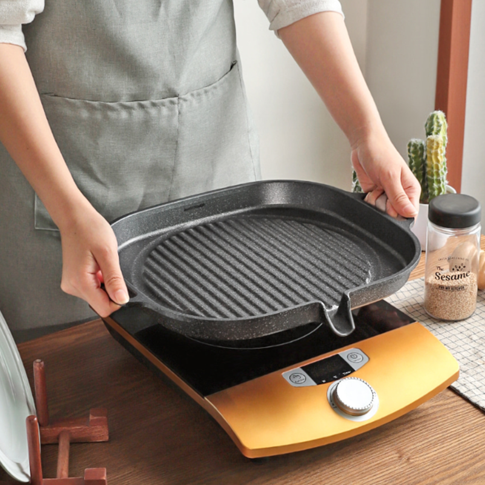 인덕션용불판 업소용 고기집 삼겹살 구이판 사각 주물 고기판