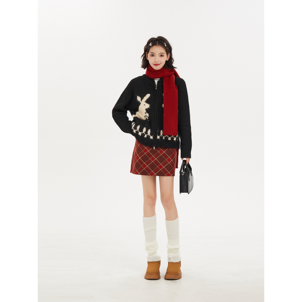 토끼 코위찬 가디건 집업 루즈핏 두꺼운 빈티지 레트로 힙한 귀여운 디자인 Y2K 고급 블랙 - 상세 이미지 2