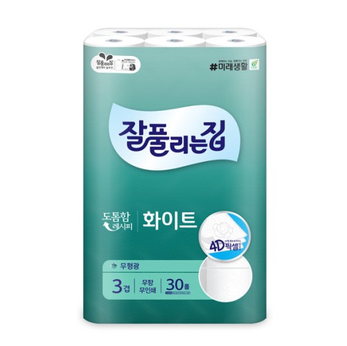 잘풀리는집 화이트 3겹 28m 30롤 (531606) 두루마리 휴지 롤 화장지 - 상품 이미지