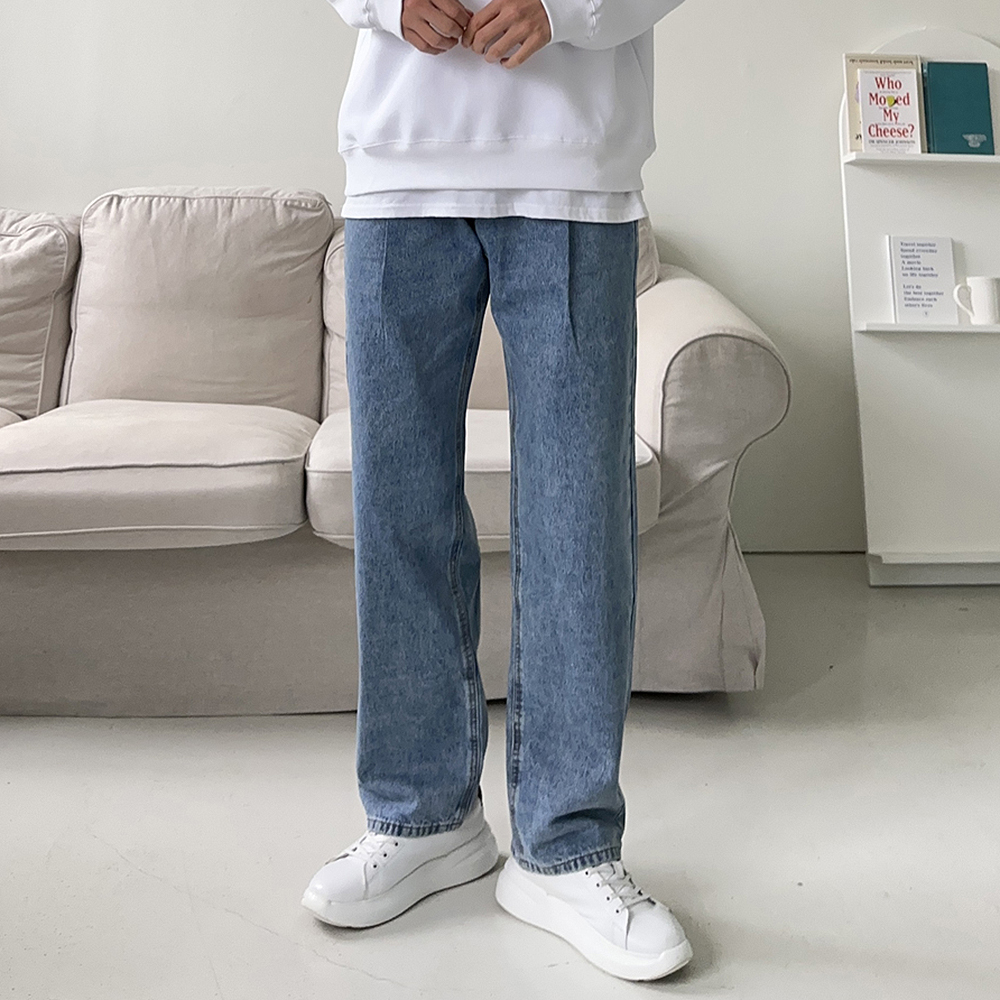 남자 청바지 빅사이즈 9부 10부 남자 와이드 청바지 - 메인 이미지