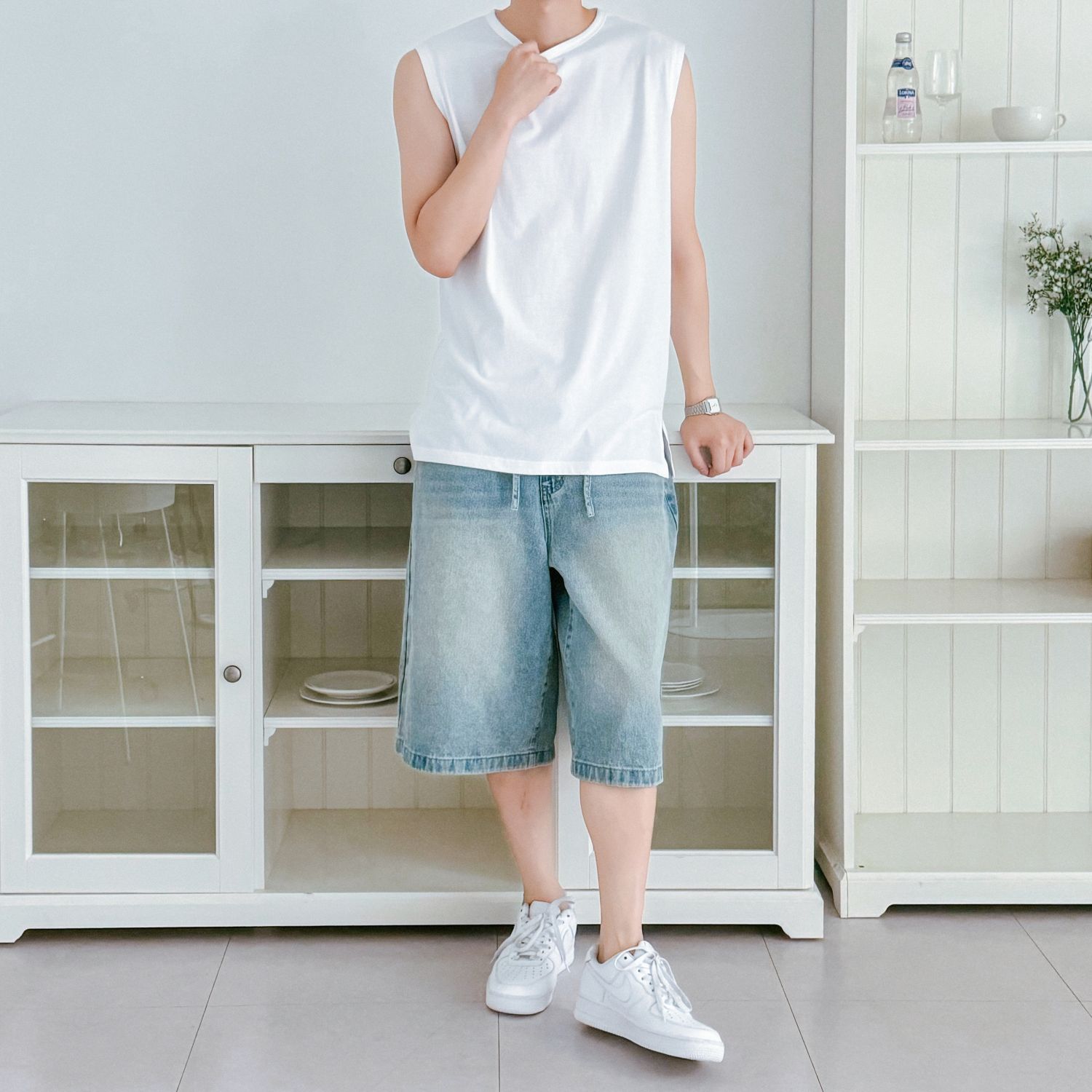 남자민소매 남자나시티 흰색면티 이미지 7