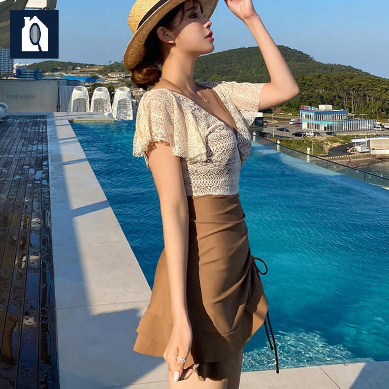 수영복 세트 홀터 비키니 야외 온천 반팔 원피스 - 상세 이미지 3