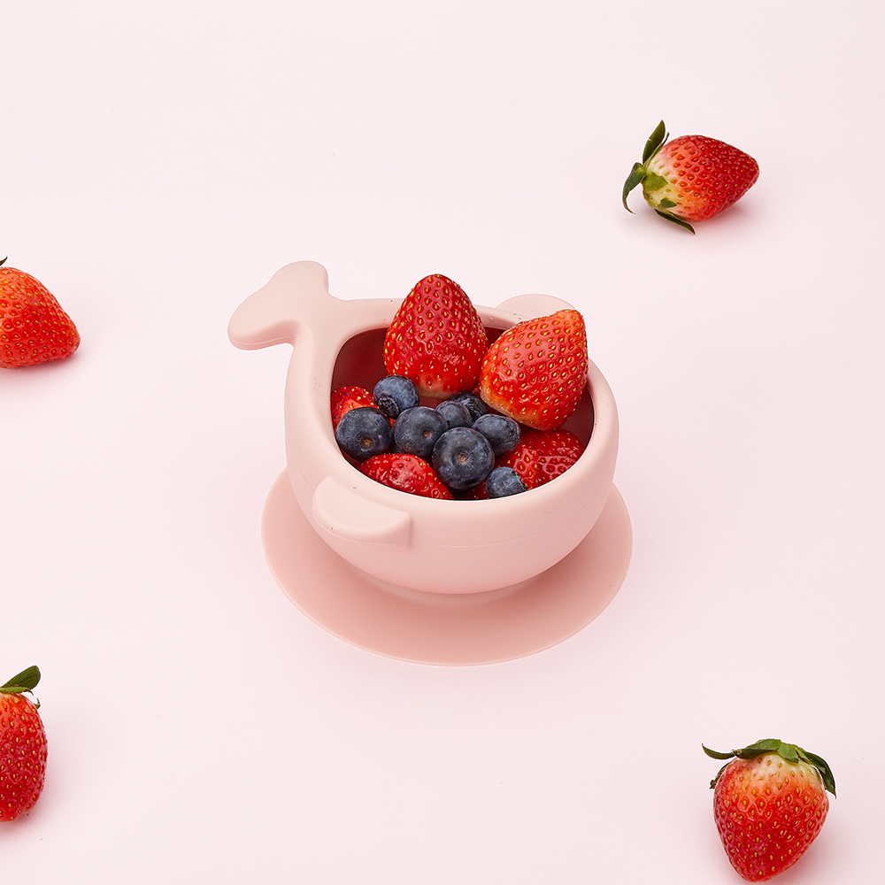 퍼기 유아식판 아기식판 고래 흡착볼 파스텔 핑크