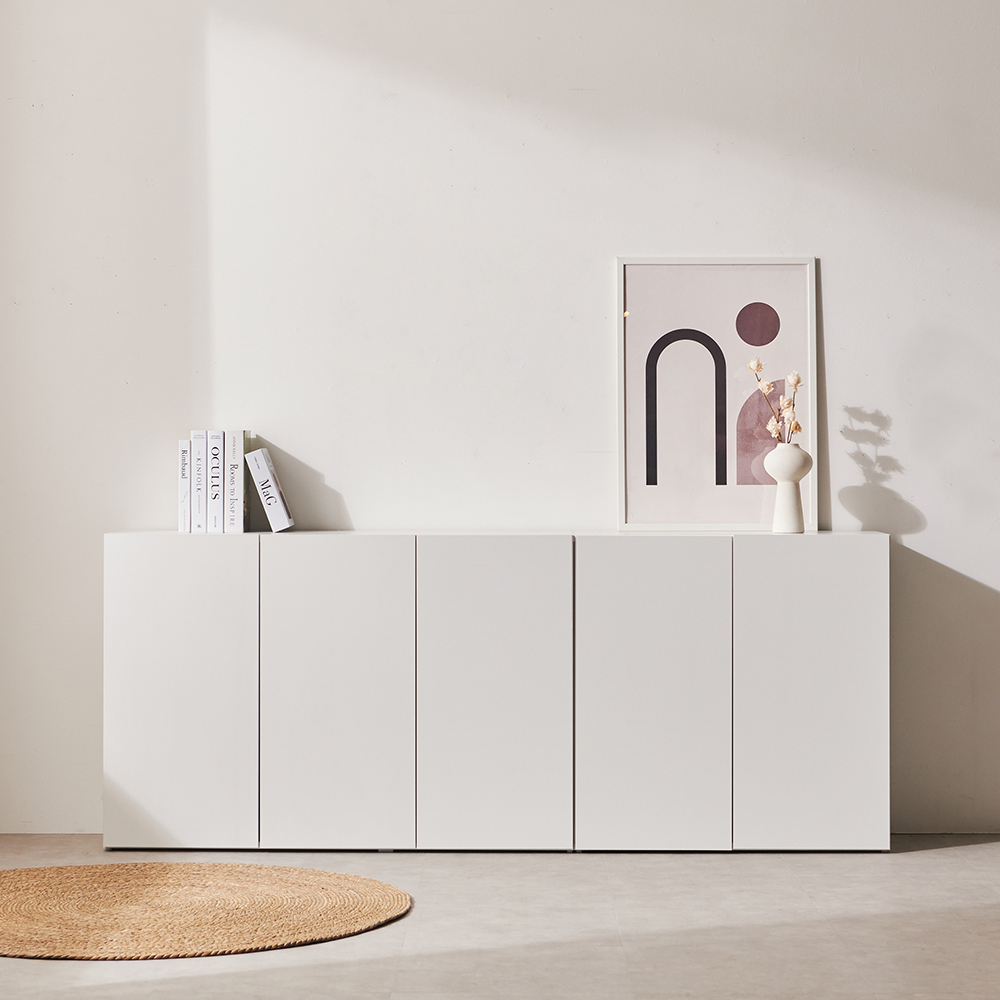 슬림 복도수납장 2단 2000 화이트에지 다용도 폭좁은 높은 베란다장 거실수납장