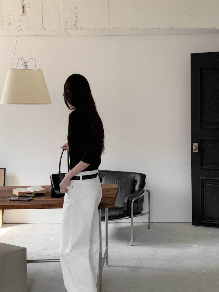 르버터 클래식 뮤 데님 블랙 화이트 통일자 코튼 여성 스트레이트 와이드 팬츠(86058) 상세 이미지 16