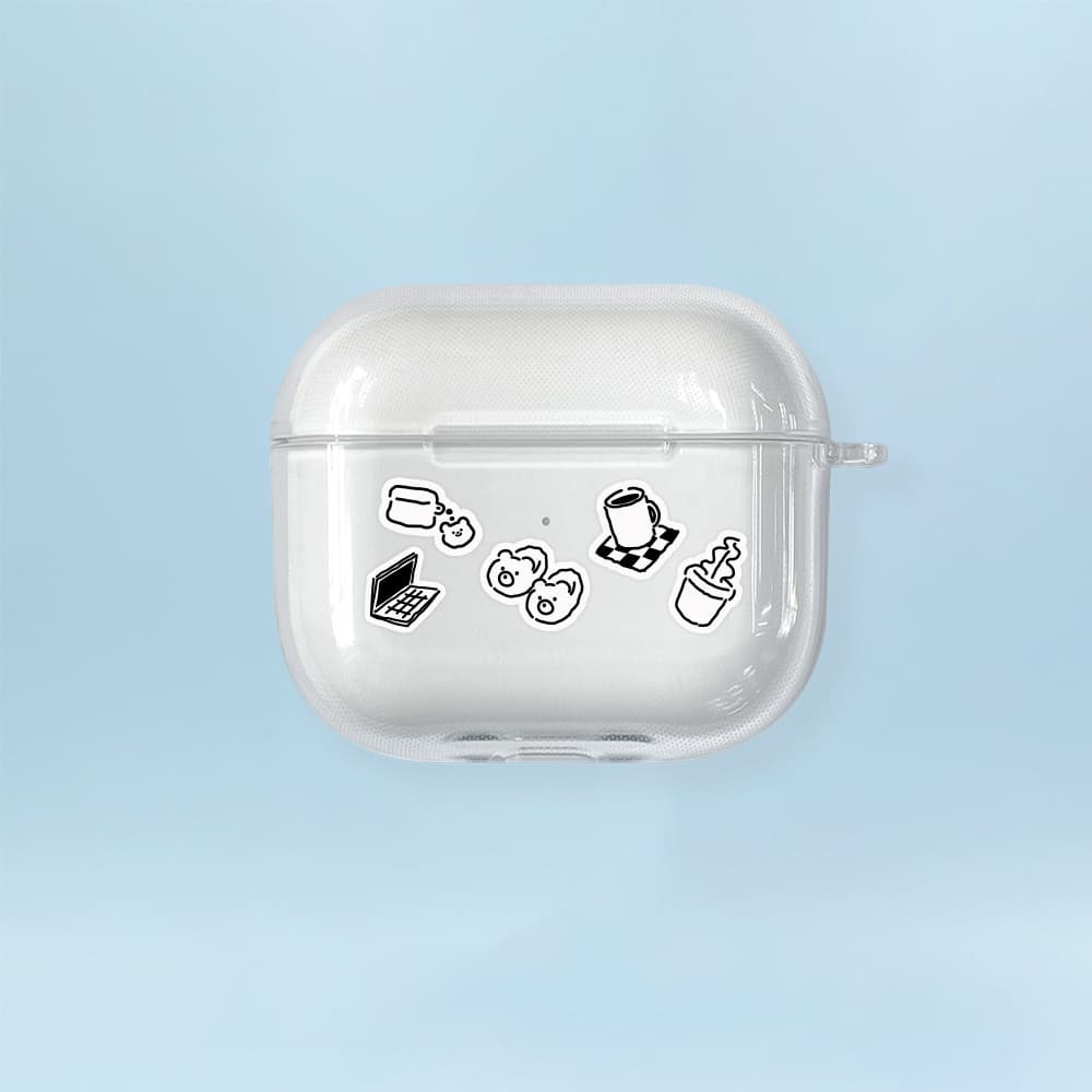 에어팟 3세대 케이스 무선이어폰 투명 낙서 곰찌 - 상품 이미지