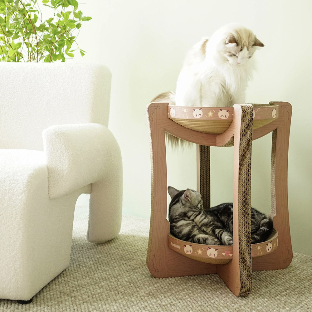 개과천선 어몽드 키큐트 고양이 스크래쳐 발톱 관리 스트레스 해소 해먹 휴식공간 침대 2단 - 상세 이미지 2