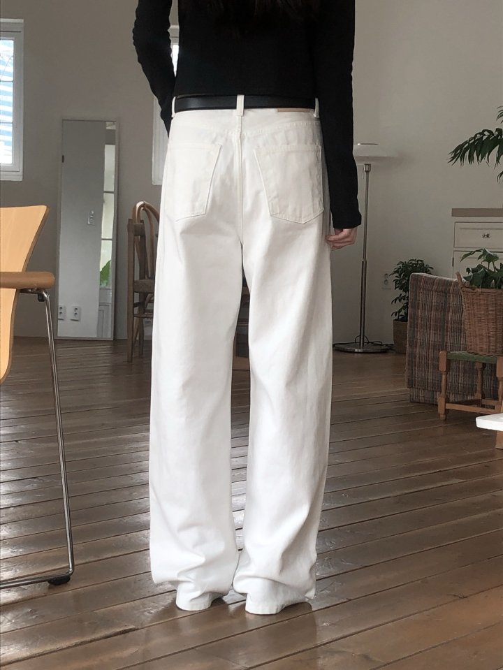 르버터 클래식 뮤 데님 블랙 화이트 통일자 코튼 여성 스트레이트 와이드 팬츠(86058) 상세 이미지 14