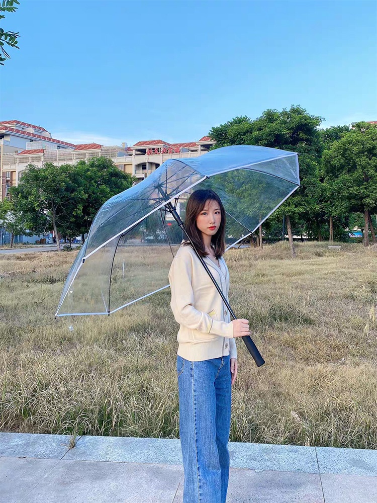 초대형 비닐우산 접이식 방풍 자외선 투명 태풍 경량 곡선형 110cm 투명 전체 마모 - 상세 이미지 2