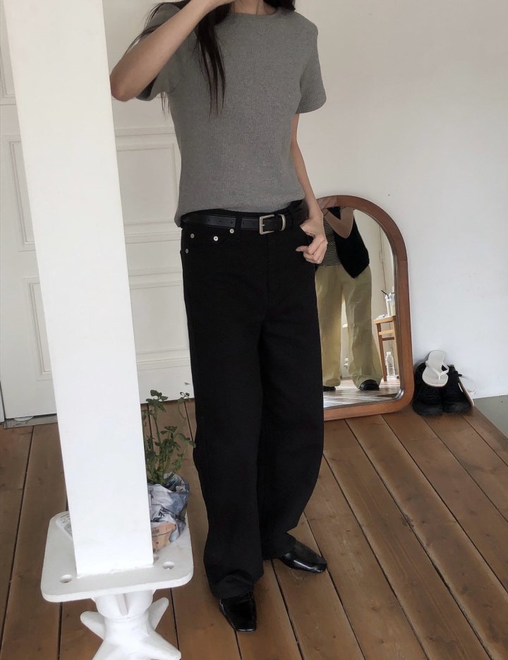 르버터 클래식 뮤 데님 블랙 화이트 통일자 코튼 여성 스트레이트 와이드 팬츠(86058) 상세 이미지 30