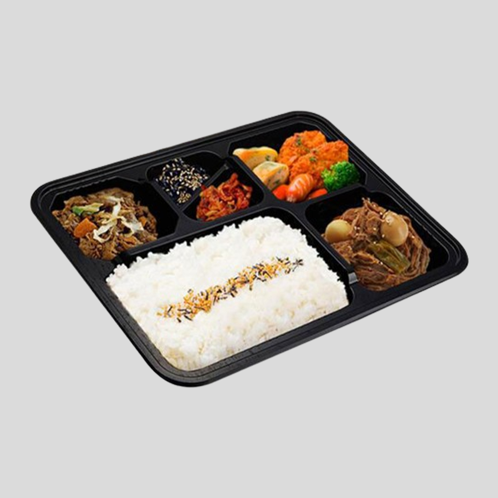 200개 세트 일회용 포장 용기 6칸 6구 도시락 단체 돈까스 배달 음식 소풍 반찬 분리 - 상품 이미지