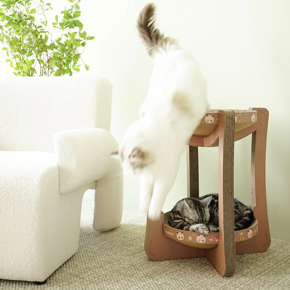 개과천선 어몽드 키큐트 고양이 스크래쳐 발톱 관리 스트레스 해소 해먹 휴식공간 침대 2단 - 상세 이미지 3