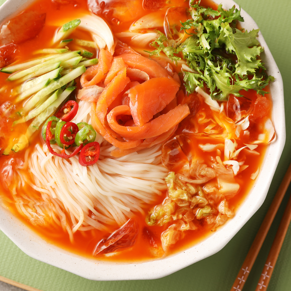 [푸딩팩토리] 푸딩프렙 동치미 물비빔국수 450g 1팩+1팩 생소면 밀키트 간편조리세트 이미지 6