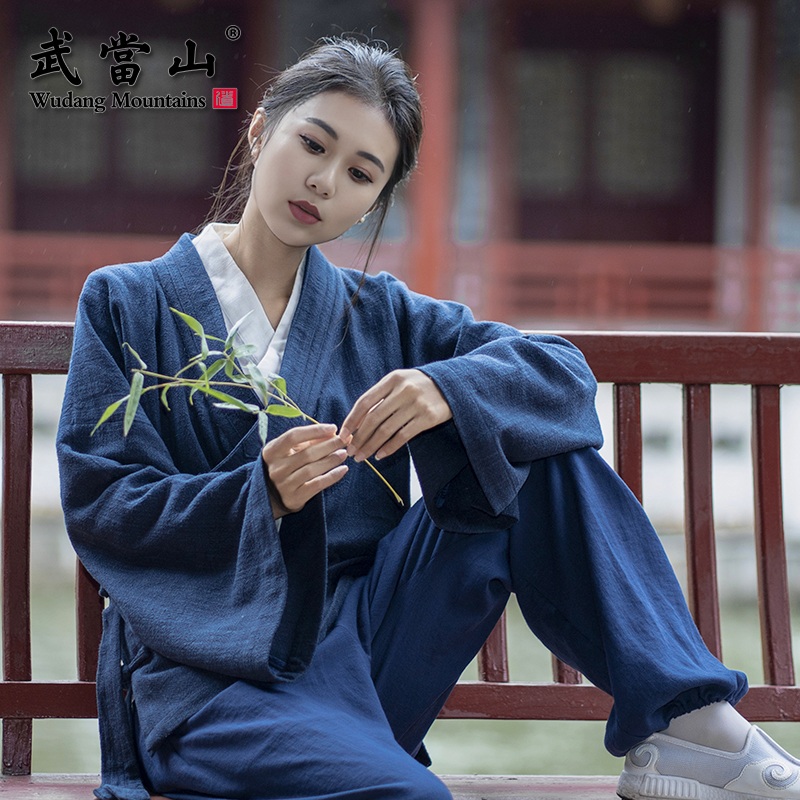 중국풍 가운 블루 점복 의상 불교 전통 쿵후 승려 남색 여름 겉옷 XS - 상세 이미지 2
