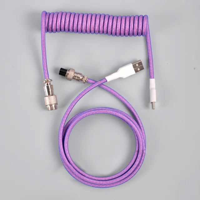 키보드 항공케이블 눈꽃케이블 키보드선 코일 C타입 USB 연결 퍼플 3.0m - 상품 이미지