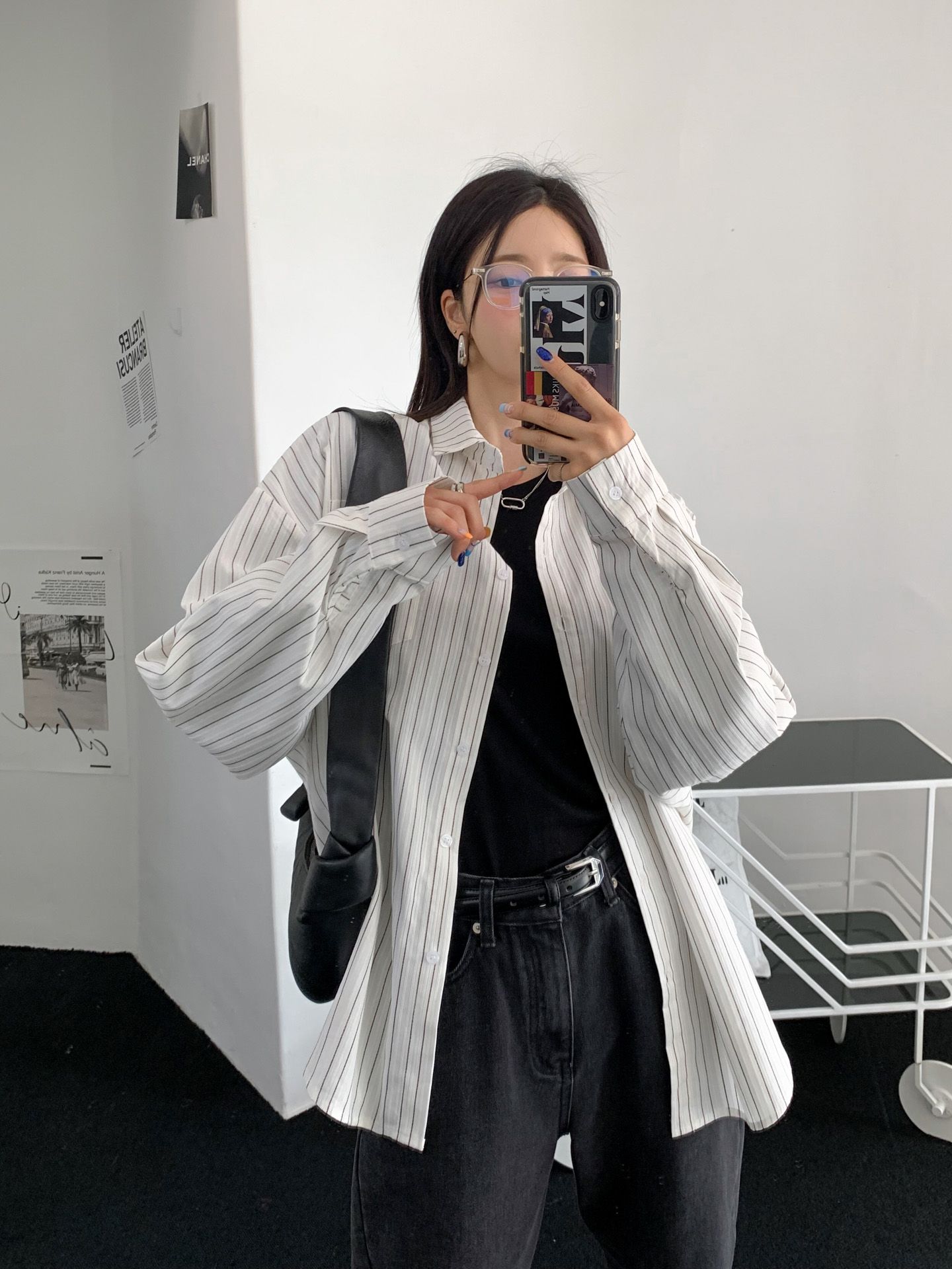 로라벨 아렌 스트라이프 셔츠 오버핏 면 린넨셔츠 남방 블라우스 여자 여성 긴팔 롱 가을 - 상세 이미지 3