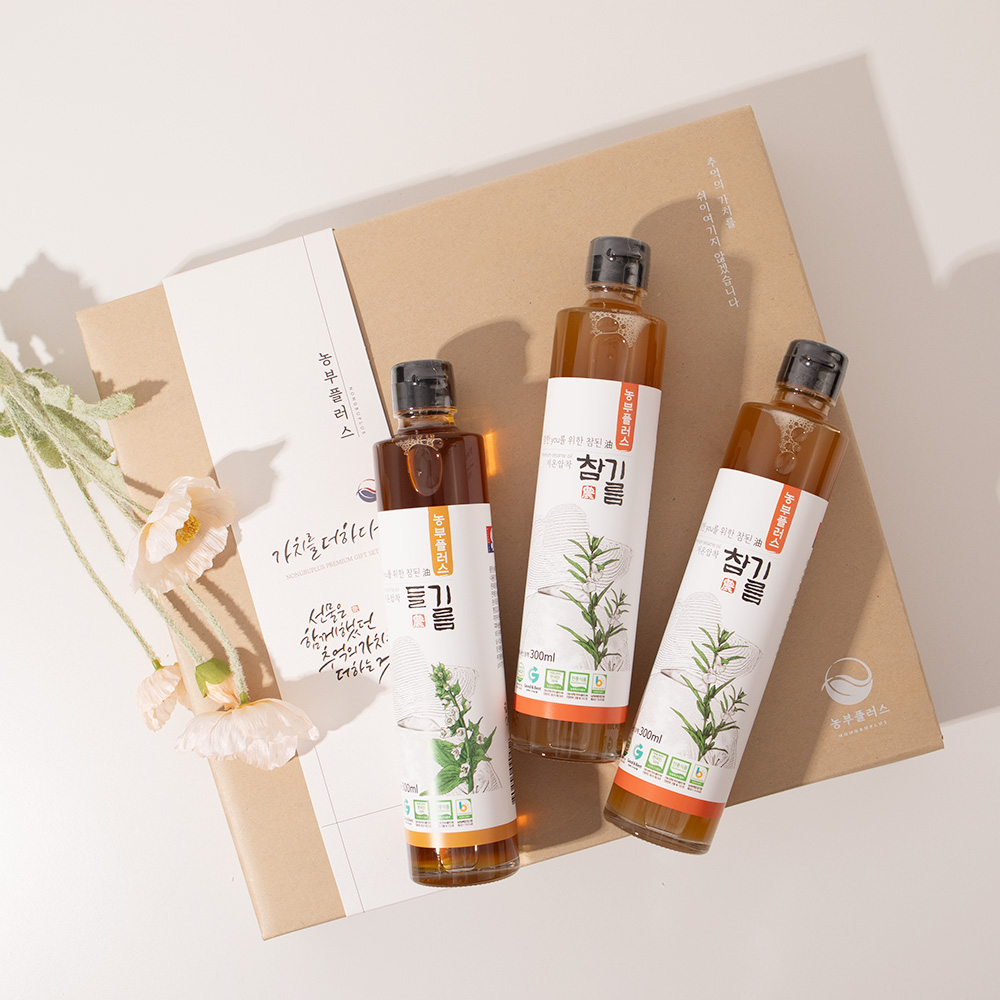 국산 저온착유참기름 2병 들기름 1병 300ml 3병선물세트 농부플러스 - 상세 이미지 2