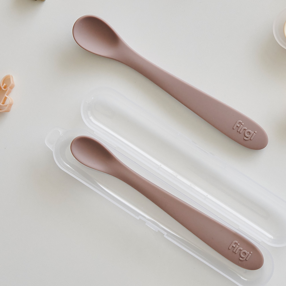 퍼기 자기주도 유아 이유식 안심 실리콘 스푼 1호 토프브라운 (케이스 포함)