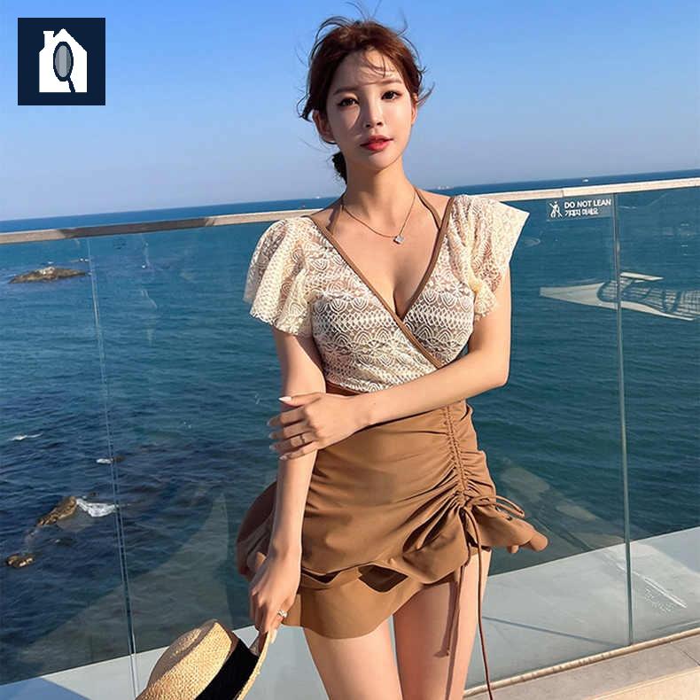 수영복 세트 홀터 비키니 야외 온천 반팔 원피스 - 상품 이미지