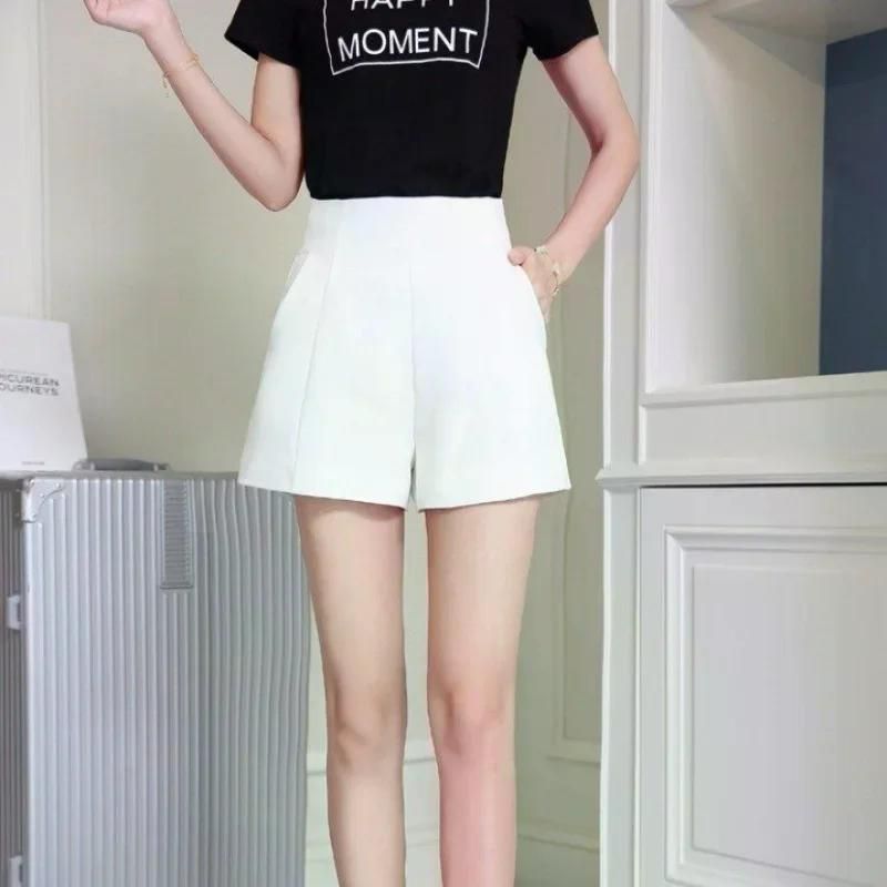 여친룩 여성용 캐주얼 A라인 반바지 루즈한 와이드 레그 쉬폰 시크한 블랙 세트 여름 White XS - 상세 이미지 5