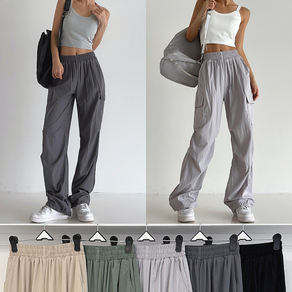 로라벨 이로 와이드팬츠 조거팬츠 가을 바지 카고 바스락 밴딩 하이웨스트 버뮤다 빅사이즈