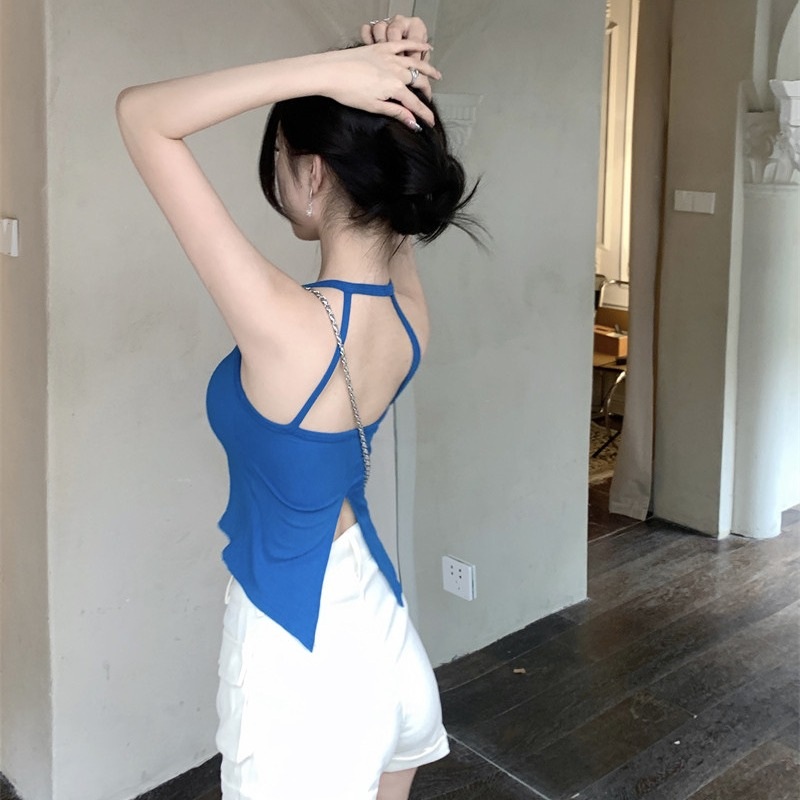 아이브 장원영 나시 민소매 티셔츠 인스타그램 크롭탑 홀터넥 의상 옷 패션 - 상세 이미지 3