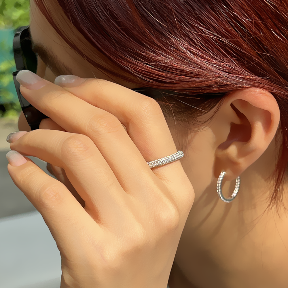 또블링 시그니처 파베 세팅 듀얼 블링 원터치 실버 링귀걸이