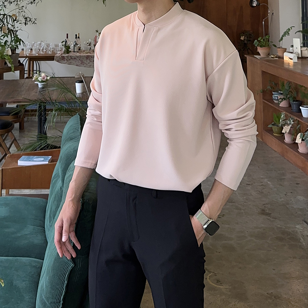 남자 카라티 차이나카라 헨리넥 오버핏 남성 긴팔티 - 상품 이미지