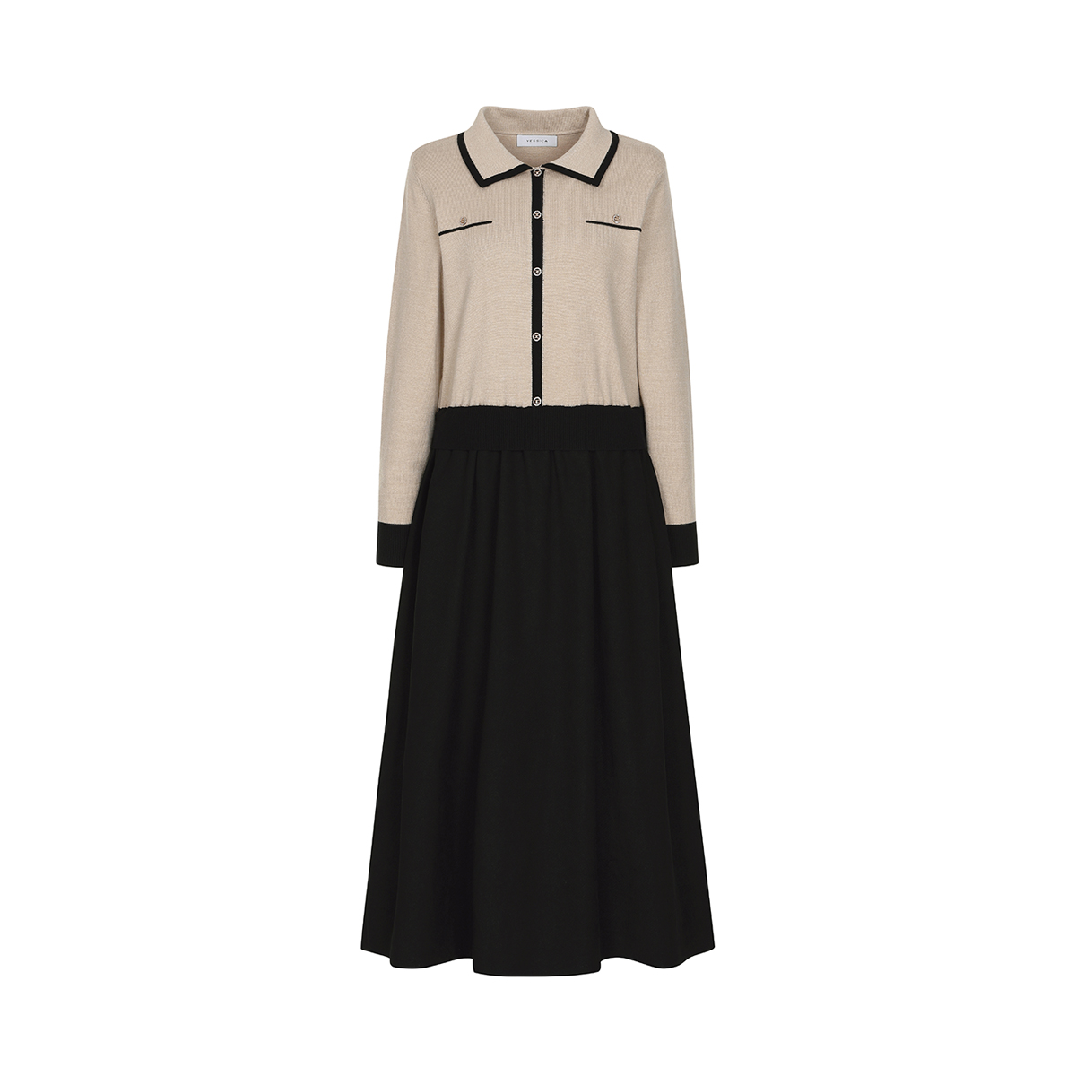 [한정수량] 예시카 텍스처 블록 카라 니트 원피스 YI8KO832