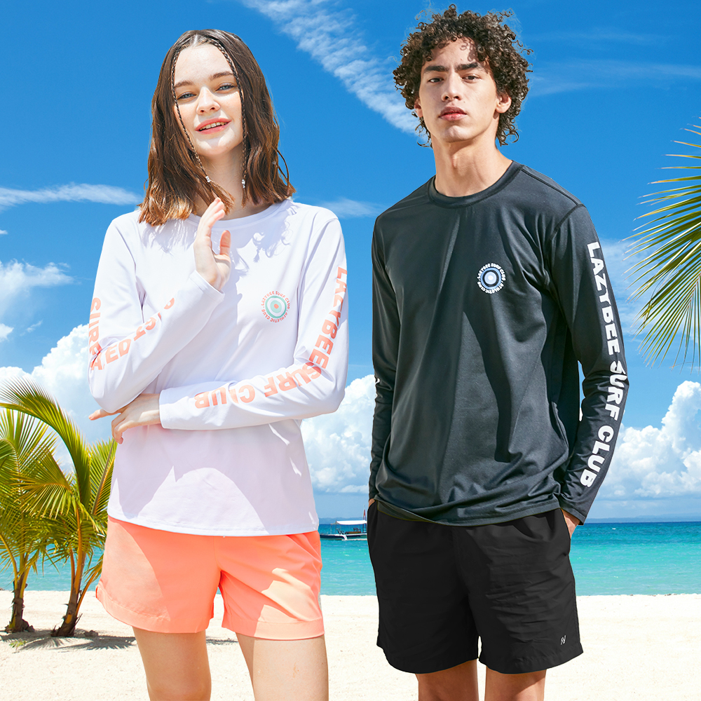 여성 남자 래쉬가드 세트 상의 반바지 커플 루즈핏 빅사이즈 수영복 레터링 블랙 G100