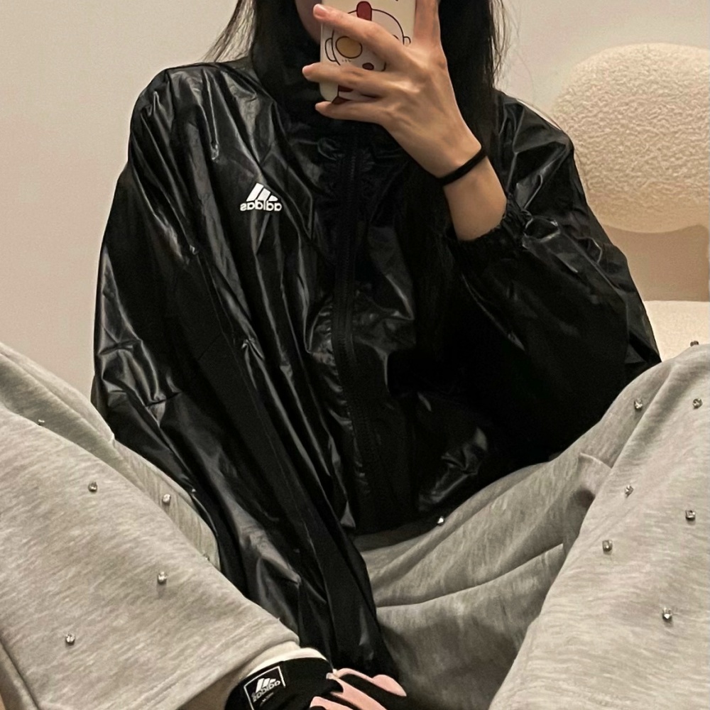 아디다스 W 윈드브레이커 글로시 유광 트랙탑 자켓 블랙