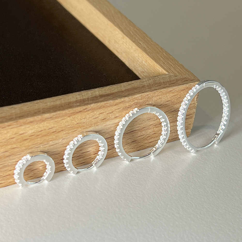 또블링 시그니처 파베 세팅 듀얼 블링 원터치 실버 링귀걸이