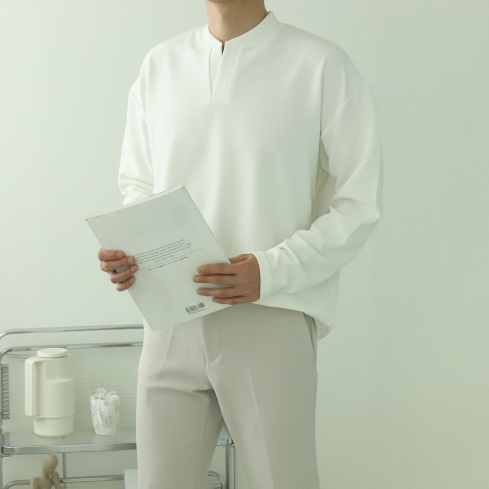 남자 카라티 차이나카라 헨리넥 오버핏 남성 긴팔티 이미지 6