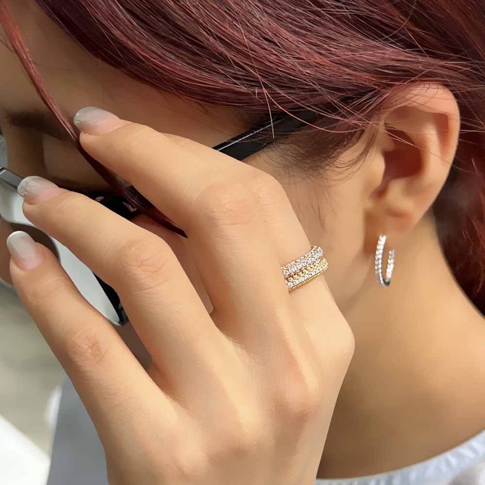 또블링 시그니처 파베 세팅 듀얼 블링 원터치 실버 링귀걸이